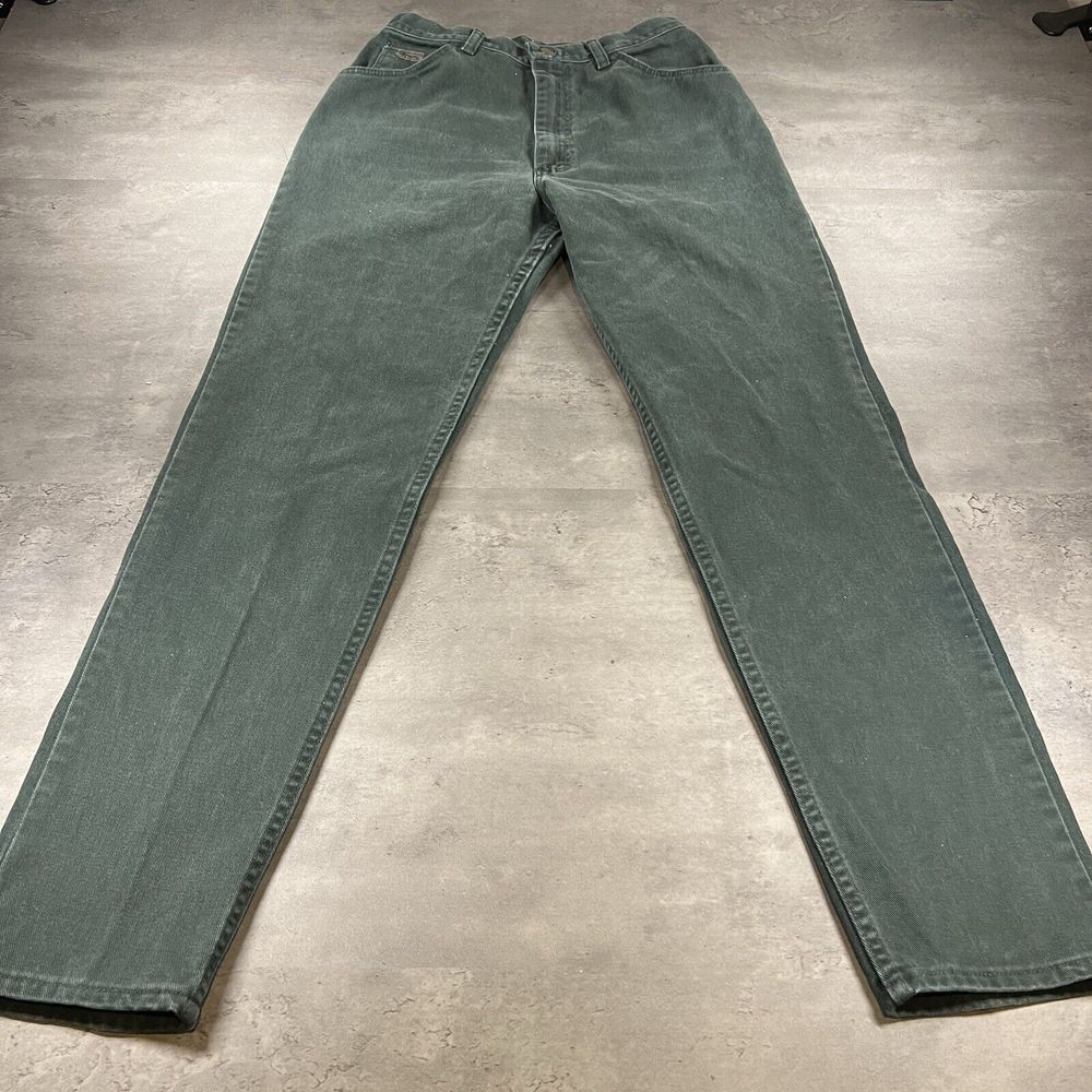 Vintage 80s Wrangler Jeans Women 10 26x31 Green High Waist Tapered Leg Waist USA